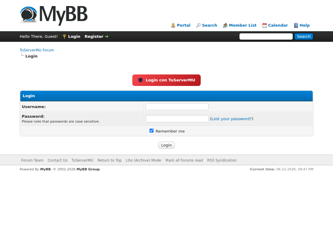 Login con TuServerMU for MyBB
