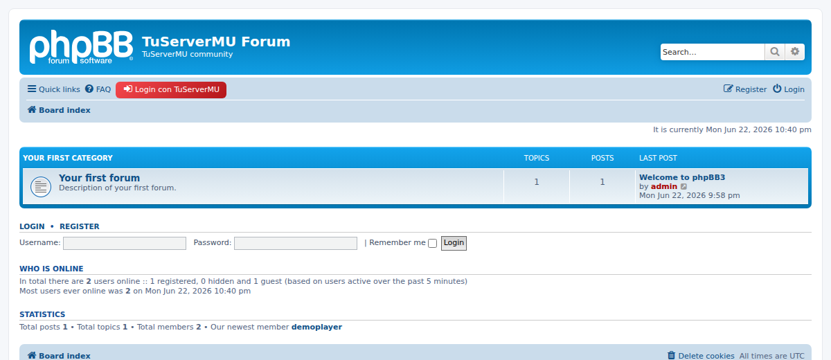 Login con TuServerMU for phpBB